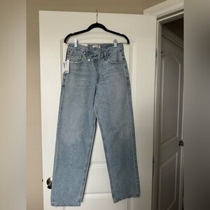 Agolde Light Blue Straight Leg Jeans crisscrossed button fly
